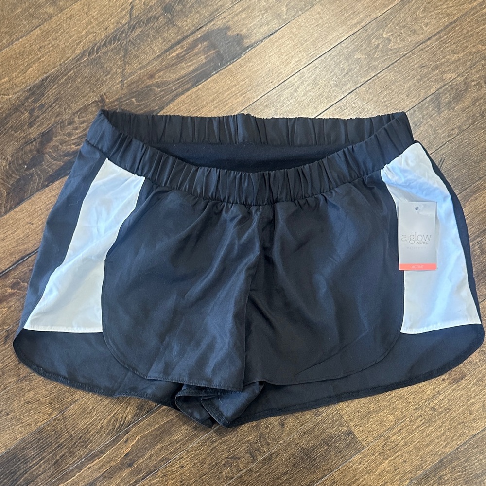 a:glow Women's Maternity Athletic Shorts in Black and White Size Small